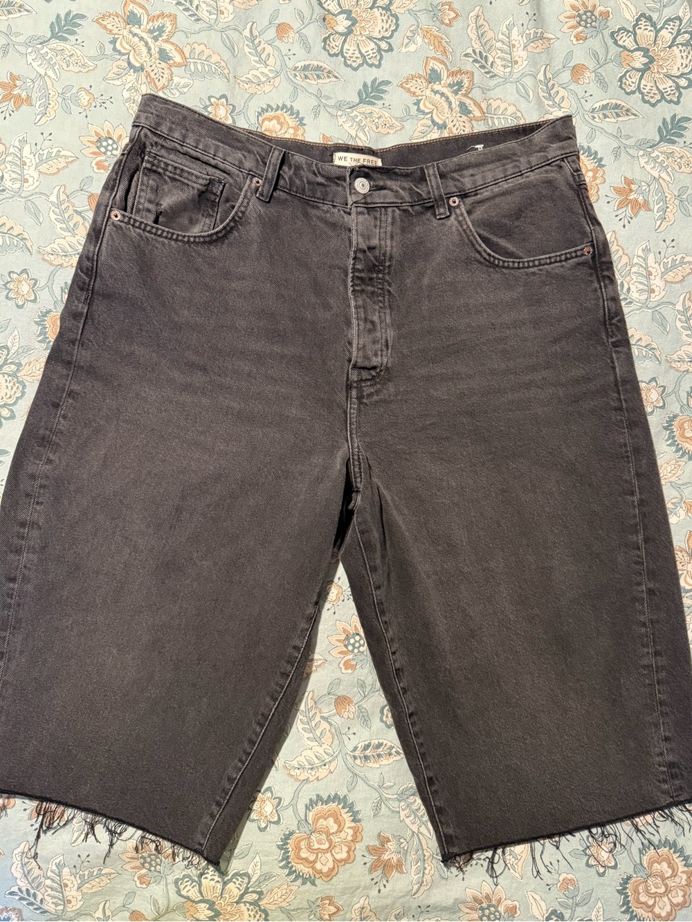 We The Free Washed Black Denim Bermuda Shorts